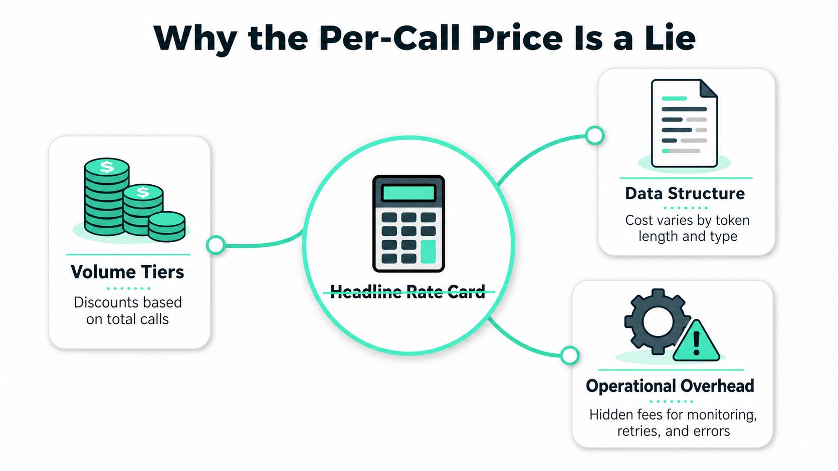 A diagram explaining why the headline rate card for API calls does not represent total costs.